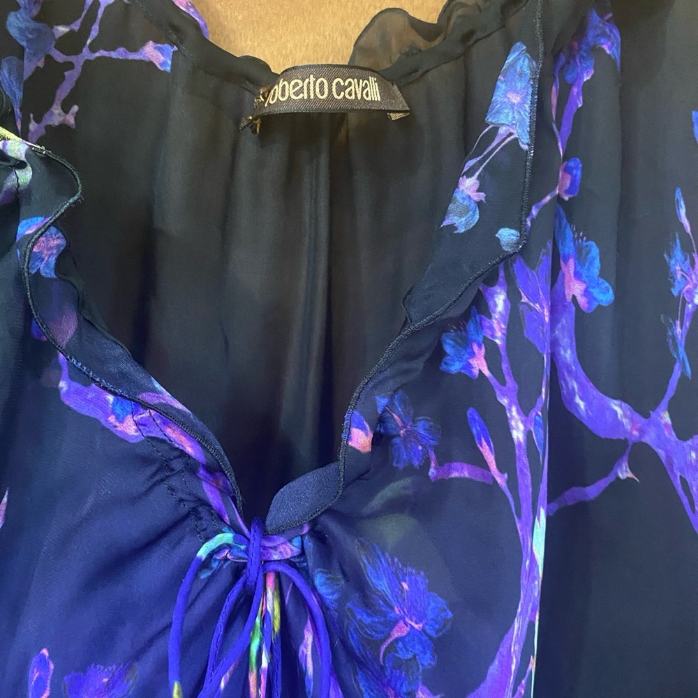 Roberto Cavalli Vibrant Blue and Purple Floral Blouse